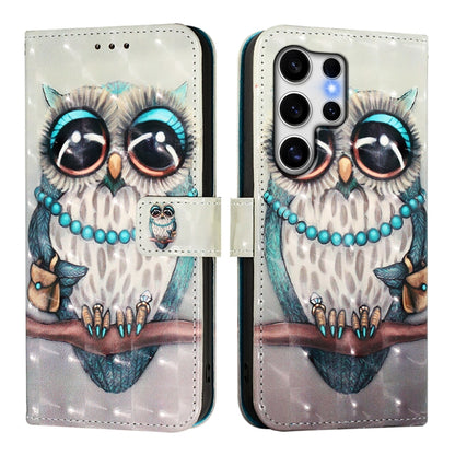 For Samsung Galaxy S25 Ultra 5G 3D Painting Horizontal Flip Leather Phone Case(Grey Owl) - Galaxy S25 Ultra 5G Cases by buy2fix | Online Shopping UK | buy2fix