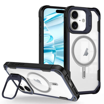 For iPhone 16 Transparent Acrylic MagSafe Lens Holder Phone Case(Navy) - iPhone 16 Cases by buy2fix | Online Shopping UK | buy2fix