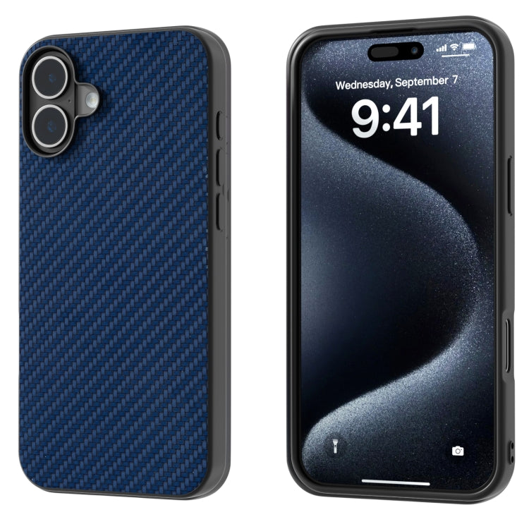 For iPhone 16 Carbon Fiber Texture Protective Phone Case(Dark Blue) - iPhone 16 Cases by buy2fix | Online Shopping UK | buy2fix