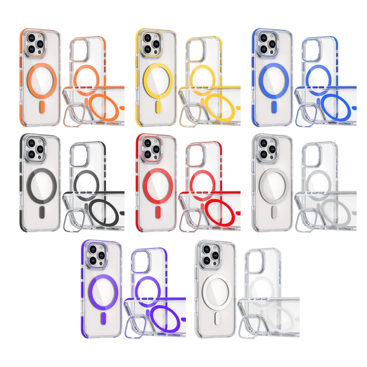 For iPhone 16 Dual-Color Clear Acrylic Hybrid TPU Lens Flip Holder MagSafe Phone Case(White) - iPhone 16 Cases by buy2fix | Online Shopping UK | buy2fix