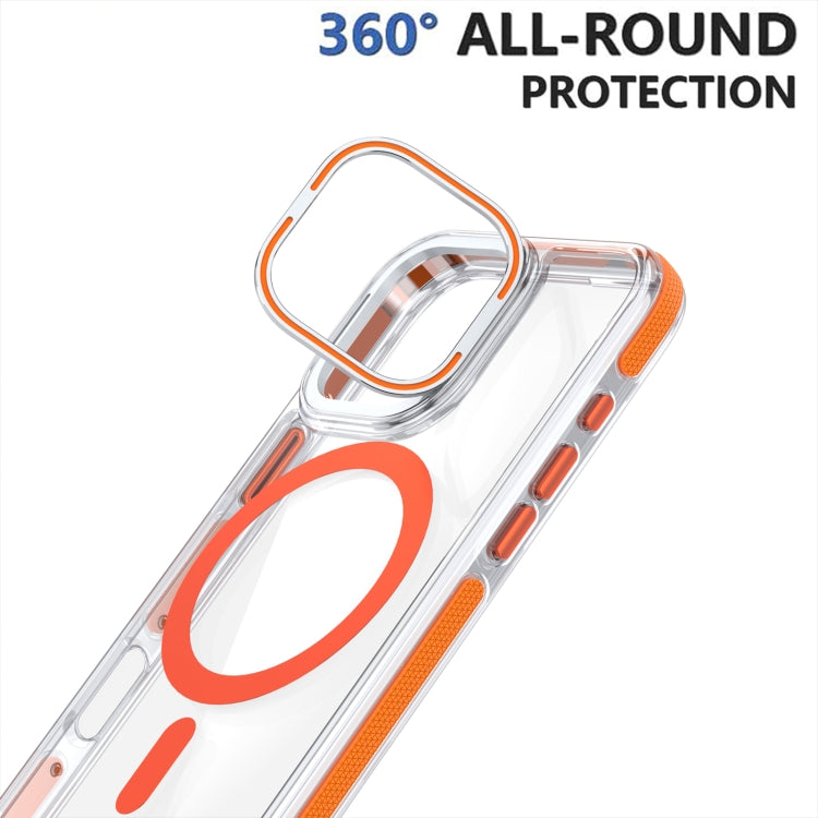 For iPhone 16 Dual-Color Clear Acrylic Hybrid TPU Lens Flip Holder MagSafe Phone Case(White) - iPhone 16 Cases by buy2fix | Online Shopping UK | buy2fix