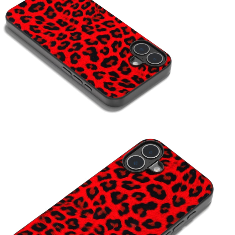 For iPhone 16 Black Frame Leopard Phone Case(Red Leopard) - iPhone 16 Cases by buy2fix | Online Shopping UK | buy2fix