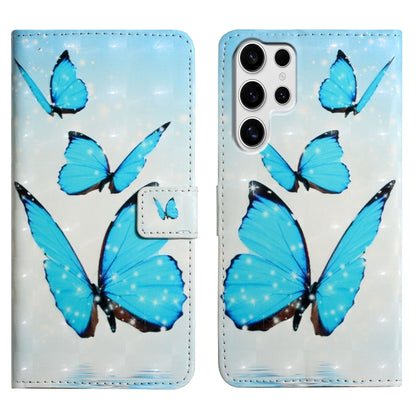 For Samsung Galaxy S25 Ultra 5G Oil Embossed 3D Drawing Leather Phone Case(3 Butterflies) - Galaxy S25 Ultra 5G Cases by buy2fix | Online Shopping UK | buy2fix