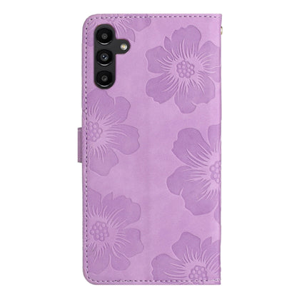 For Samsung Galaxy S25 5G Flower Embossing Pattern Leather Phone Case(Purple) - Galaxy S25 5G Cases by buy2fix | Online Shopping UK | buy2fix