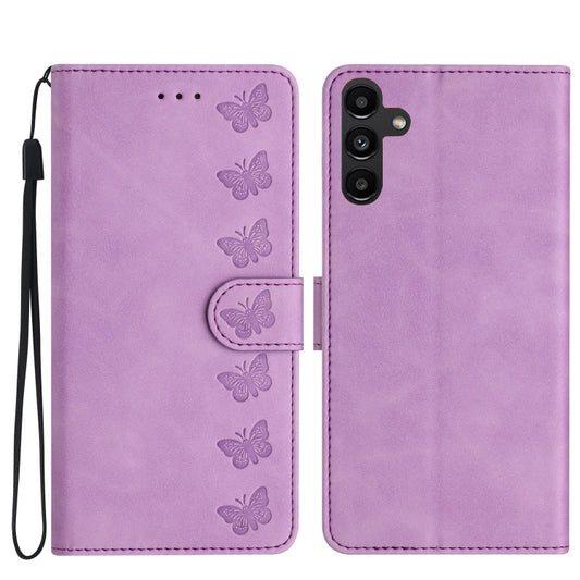 For Samsung Galaxy S25 5G Seven Butterflies Embossed Leather Phone Case(Purple) - Galaxy S25 5G Cases by buy2fix | Online Shopping UK | buy2fix