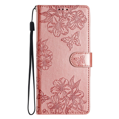 For Samsung Galaxy S25 5G Cherry Blossom Butterfly Skin Feel Embossed PU Phone Case(Rose Gold) - Galaxy S25 5G Cases by buy2fix | Online Shopping UK | buy2fix