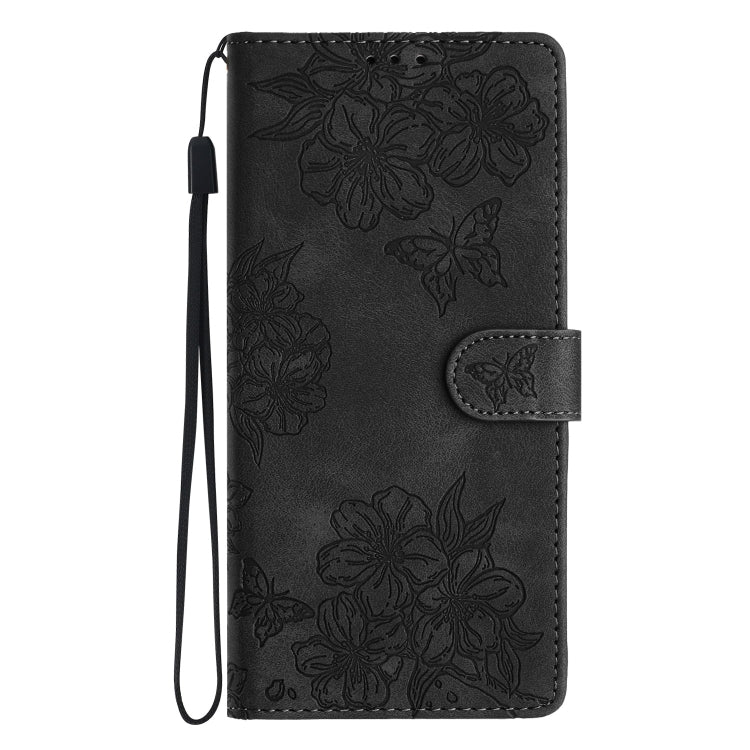 For Samsung Galaxy S25 Ultra 5G Cherry Blossom Butterfly Skin Feel Embossed PU Phone Case(Black) - Galaxy S25 Ultra 5G Cases by buy2fix | Online Shopping UK | buy2fix