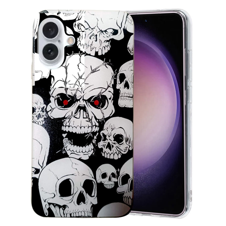 For iPhone 16 Colored Drawing Pattern TPU Phone Case(Skull) - iPhone 16 Cases by buy2fix | Online Shopping UK | buy2fix