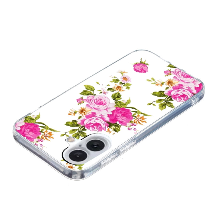 For iPhone 16 Colored Drawing Pattern TPU Phone Case(Rose Flower) - iPhone 16 Cases by buy2fix | Online Shopping UK | buy2fix