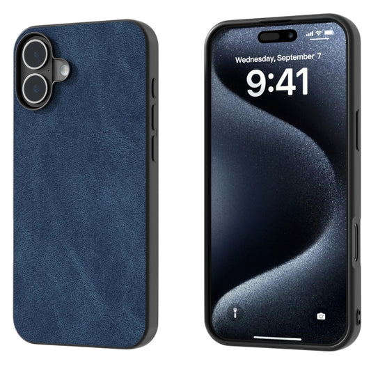 For iPhone 16 Black Frame PU Leather Full Coverage Phone Case(Blue) - iPhone 16 Cases by buy2fix | Online Shopping UK | buy2fix