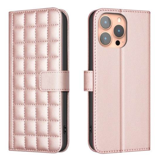 For iPhone 16 Pro Max Square Texture Leather Phone Case(Rose Gold) - iPhone 16 Pro Max Cases by buy2fix | Online Shopping UK | buy2fix