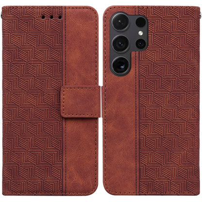 For Samsung Galaxy S25 Ultra 5G Geometric Embossed Leather Phone Case(Brown) - Galaxy S25 Ultra 5G Cases by buy2fix | Online Shopping UK | buy2fix