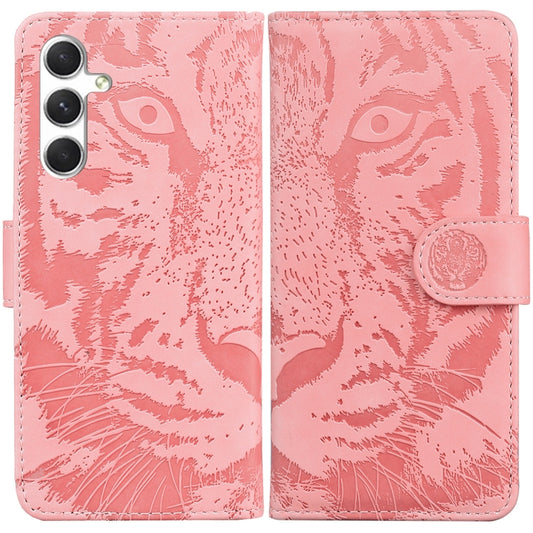 For Samsung Galaxy S25+ 5G Tiger Embossing Pattern Flip Leather Phone Case(Pink) - Galaxy S25+ 5G Cases by buy2fix | Online Shopping UK | buy2fix