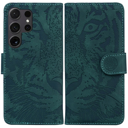 For Samsung Galaxy S25 Ultra 5G Tiger Embossing Pattern Flip Leather Phone Case(Green) - Galaxy S25 Ultra 5G Cases by buy2fix | Online Shopping UK | buy2fix