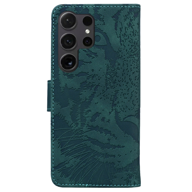 For Samsung Galaxy S25 Ultra 5G Tiger Embossing Pattern Flip Leather Phone Case(Green) - Galaxy S25 Ultra 5G Cases by buy2fix | Online Shopping UK | buy2fix