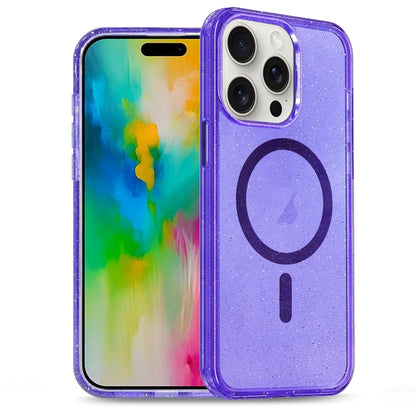 For iPhone 16 Pro Max Glitter Powder TPU Hybrid PC MagSafe Phone Case(Purple) - iPhone 16 Pro Max Cases by buy2fix | Online Shopping UK | buy2fix