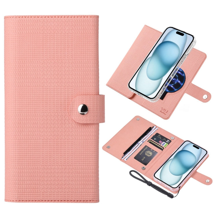 For iPhone 15 Plus ViLi GHB-C Series RFID MagSafe Magnetic Flip Leather Phone Case(Pink) - iPhone 15 Plus Cases by ViLi | Online Shopping UK | buy2fix