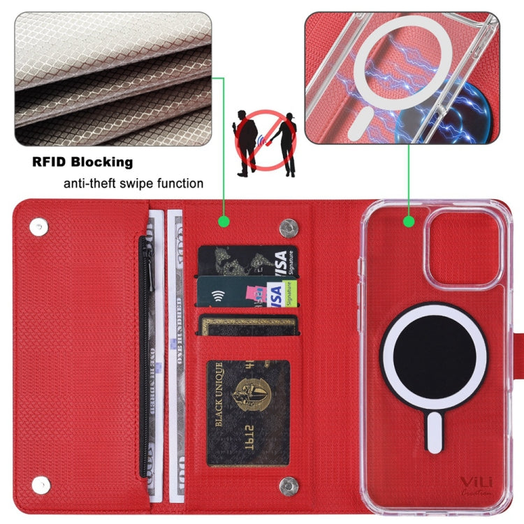 For iPhone 15 Plus ViLi GHB-C Series RFID MagSafe Magnetic Flip Leather Phone Case(Red) - iPhone 15 Plus Cases by ViLi | Online Shopping UK | buy2fix