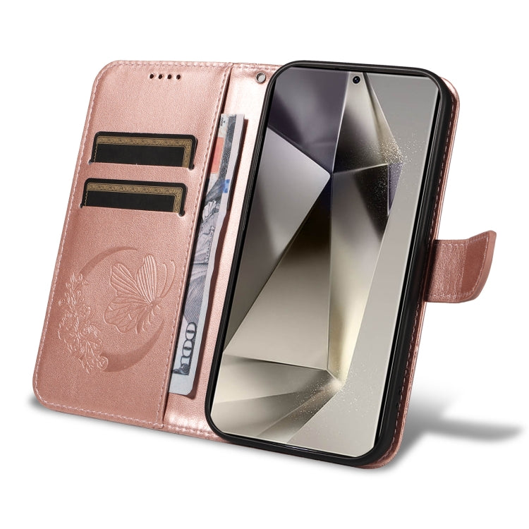 For Samsung Galaxy S25 Ultra 5G Swallowtail Butterfly Embossed Leather Phone Case(Rose Gold) - Galaxy S25 Ultra 5G Cases by buy2fix | Online Shopping UK | buy2fix