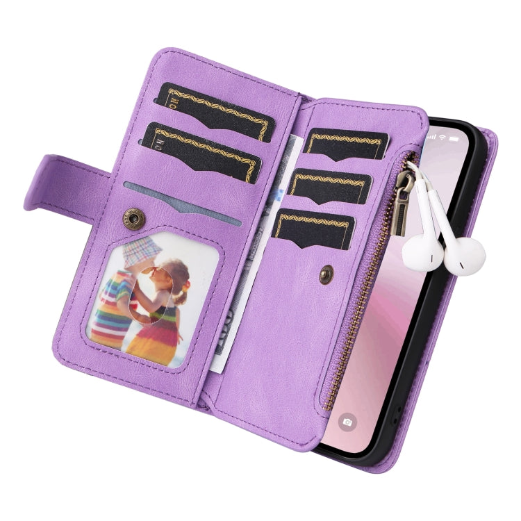 For iPhone SE 2024 Dual-color 9 Card Slots Zipper Wallet Leather Phone Case(Purple) - More iPhone Cases by buy2fix | Online Shopping UK | buy2fix