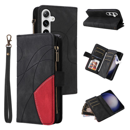 For Samsung Galaxy S25 / S24 5G Dual-color 9 Card Slots Zipper Wallet Leather Phone Case(Black) - Galaxy S25 5G Cases by buy2fix | Online Shopping UK | buy2fix