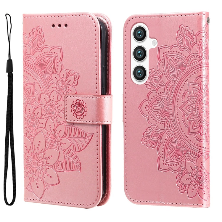 For Samsung Galaxy S25 5G Seven-petal Flowers Embossing Leather Phone Case(Rose Gold) - Galaxy S25 5G Cases by buy2fix | Online Shopping UK | buy2fix