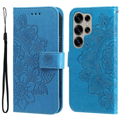 For Samsung Galaxy S25 Ultra 5G Seven-petal Flowers Embossing Leather Phone Case(Blue) - Galaxy S25 Ultra 5G Cases by buy2fix | Online Shopping UK | buy2fix