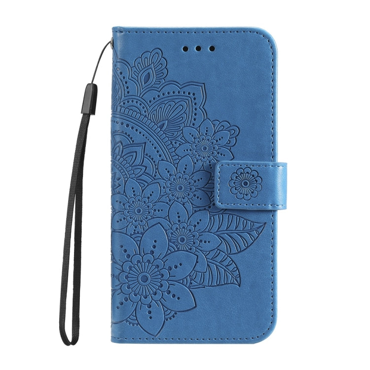 For Samsung Galaxy S25 Ultra 5G Seven-petal Flowers Embossing Leather Phone Case(Blue) - Galaxy S25 Ultra 5G Cases by buy2fix | Online Shopping UK | buy2fix