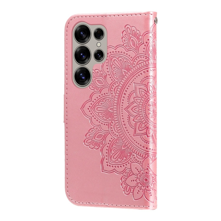 For Samsung Galaxy S25 Ultra 5G Seven-petal Flowers Embossing Leather Phone Case(Rose Gold) - Galaxy S25 Ultra 5G Cases by buy2fix | Online Shopping UK | buy2fix