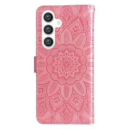 For Samsung Galaxy S25 5G Embossed Sunflower Leather Phone Case(Rose Gold) - Galaxy S25 5G Cases by buy2fix | Online Shopping UK | buy2fix