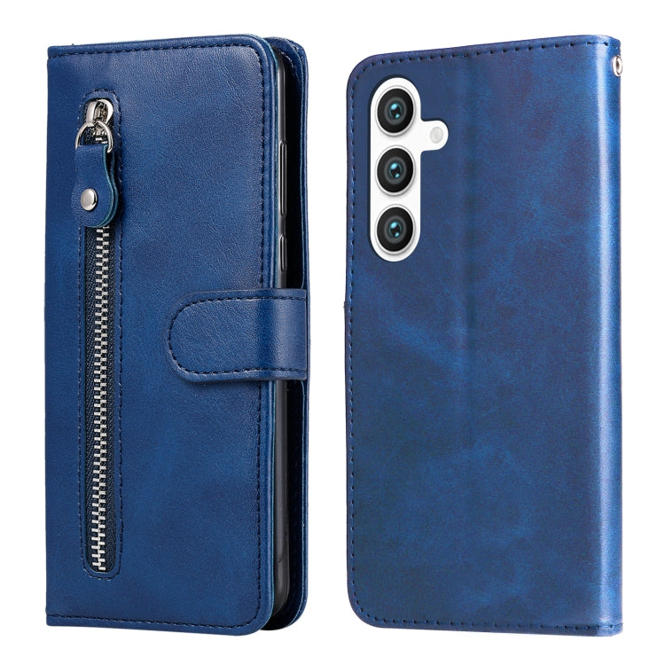 For Samsung Galaxy S25 5G Fashion Calf Texture Zipper Leather Phone Case(Blue) - Galaxy S25 5G Cases by buy2fix | Online Shopping UK | buy2fix