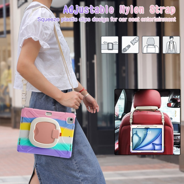 For iPad Air 13 2024 Silicone Hybrid PC Tablet Case with Holder & Shoulder Strap(Colorful Pink) - iPad Air 13 2024 Cases by buy2fix | Online Shopping UK | buy2fix