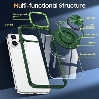 For iPhone 16 Pro Magnetic Rotating Ring Holder Phone Case(Dark Green) - iPhone 16 Pro Cases by buy2fix | Online Shopping UK | buy2fix