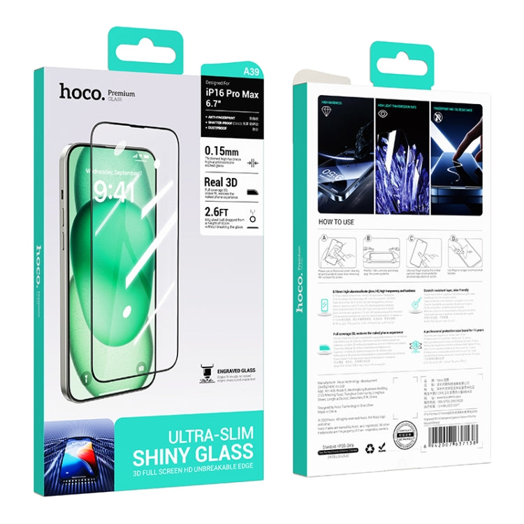 For iPhone 16 Pro Max hoco A39 0.15mm Etched 3D HD Tempered Film - iPhone 16 Pro Max Tempered Glass by hoco | Online Shopping UK | buy2fix