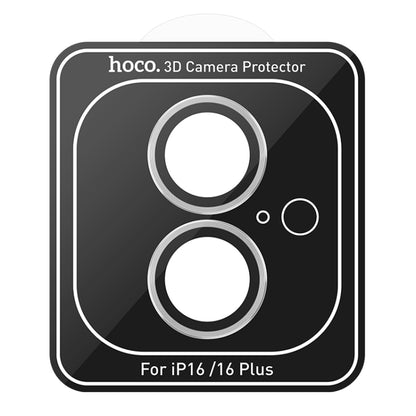 For iPhone 16 / 16 Plus hoco V12 Plus 3D Eagle Eye Metal Lens Protective Film(Black) - iPhone 16 Tempered Glass by hoco | Online Shopping UK | buy2fix