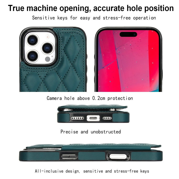 For iPhone 16 Pro Max Double Buckle Rhombic PU Leather Phone Case(Green) - iPhone 16 Pro Max Cases by buy2fix | Online Shopping UK | buy2fix