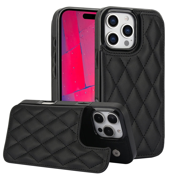 For iPhone 16 Pro Double Buckle Rhombic PU Leather Phone Case(Black) - iPhone 16 Pro Cases by buy2fix | Online Shopping UK | buy2fix