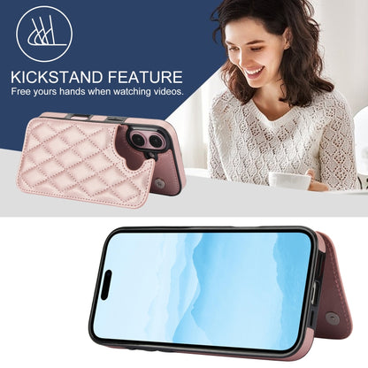 For iPhone 16 Double Buckle Rhombic PU Leather Phone Case(Rose Gold) - iPhone 16 Cases by buy2fix | Online Shopping UK | buy2fix