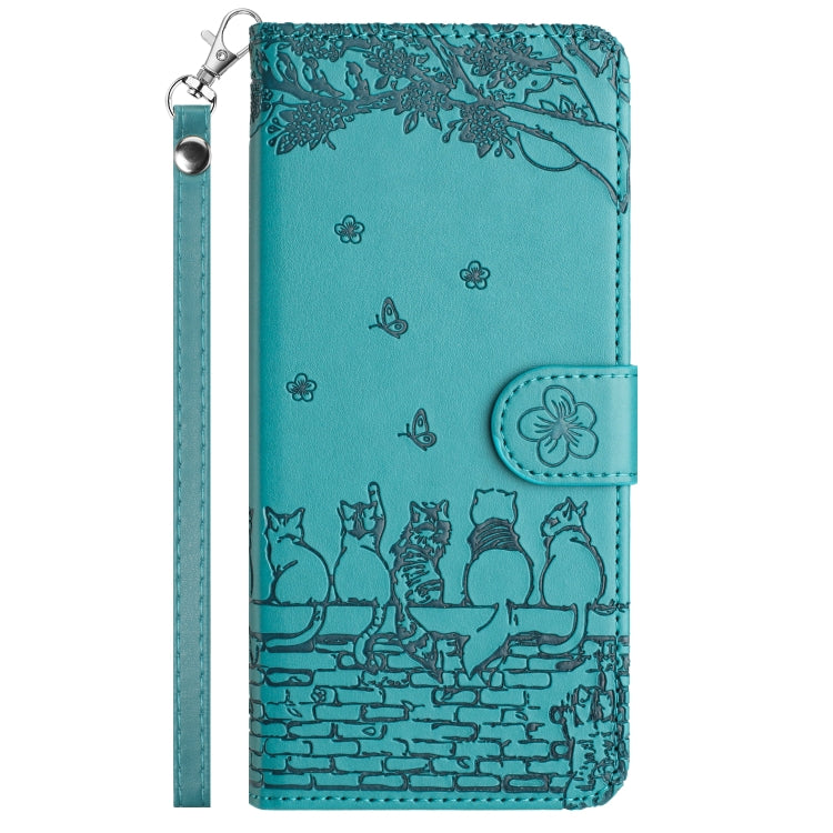 For Samsung Galaxy S25 5G Cat Embossing Pattern Leather Phone Case with Lanyard(Blue) - Galaxy S25 5G Cases by buy2fix | Online Shopping UK | buy2fix