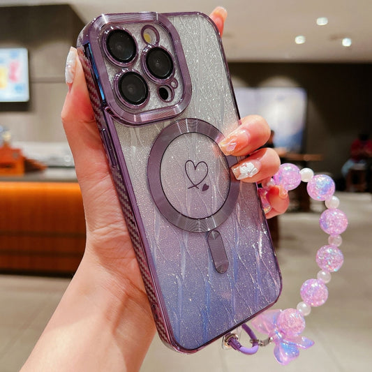 For iPhone 11 Pro Max Loves Leaves Gradient Glitter Bracelets Carbon Fiber Magsafe TPU Phone Case(Purple) - iPhone 11 Pro Max Cases by buy2fix | Online Shopping UK | buy2fix