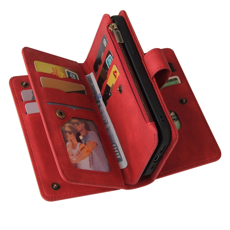 For Xiaomi Poco F6 Skin Feel Multi Card Slots Zipper Wallet Leather Phone Case(Red) - Xiaomi Cases by buy2fix | Online Shopping UK | buy2fix