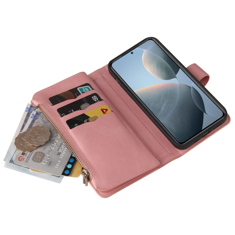 For Xiaomi 14T Skin Feel Multi Card Slots Zipper Wallet Leather Phone Case(Pink) - 14T Cases by buy2fix | Online Shopping UK | buy2fix