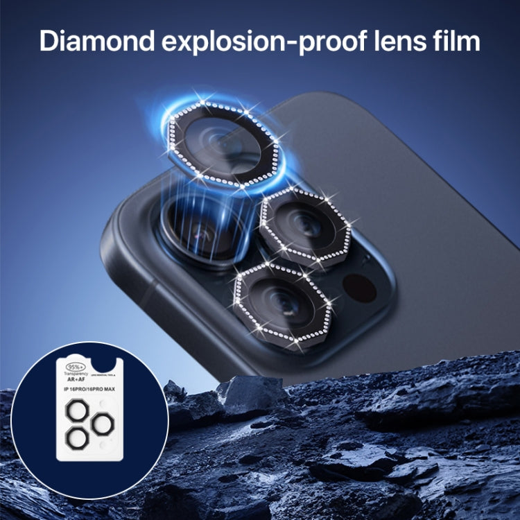 For iPhone 16 Pro / 16 Pro Max HD Lens Protective Film with Diamond(Orange) - iPhone 16 Pro Max Tempered Glass by buy2fix | Online Shopping UK | buy2fix