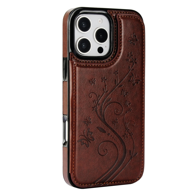 For iPhone 16 Pro Max Double Buckle Butterfly Embossing PU Phone Case(Brown) - iPhone 16 Pro Max Cases by buy2fix | Online Shopping UK | buy2fix