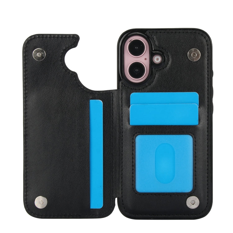 For iPhone 16 Double Buckle Butterfly Embossing PU Phone Case(Black) - iPhone 16 Cases by buy2fix | Online Shopping UK | buy2fix