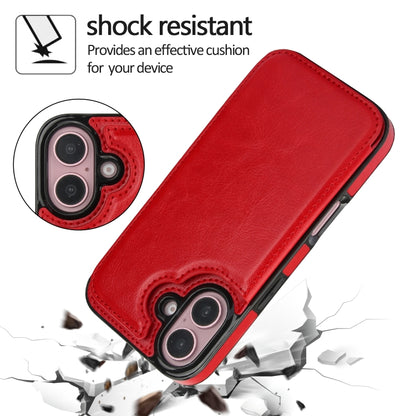 For iPhone 16 Double Buckle Crazy Horse Texture PU Phone Case(Red) - iPhone 16 Cases by buy2fix | Online Shopping UK | buy2fix