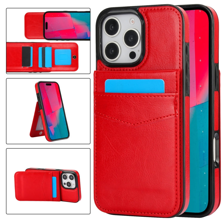 For iPhone 16 Pro Max Solid Color Card Slots Bracket PU Phone Case(Red) - iPhone 16 Pro Max Cases by buy2fix | Online Shopping UK | buy2fix