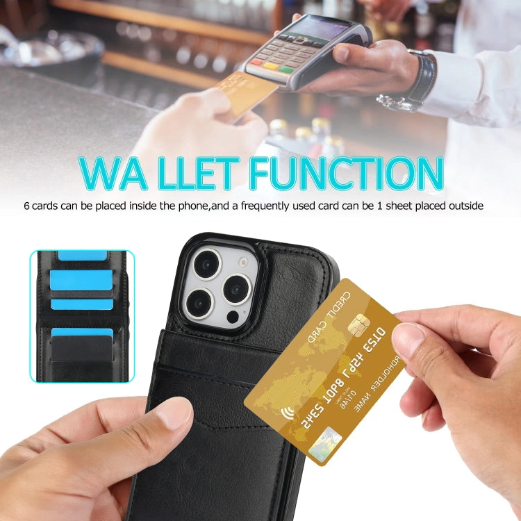 For iPhone 16 Pro Solid Color Card Slots Bracket PU Phone Case(Black) - iPhone 16 Pro Cases by buy2fix | Online Shopping UK | buy2fix