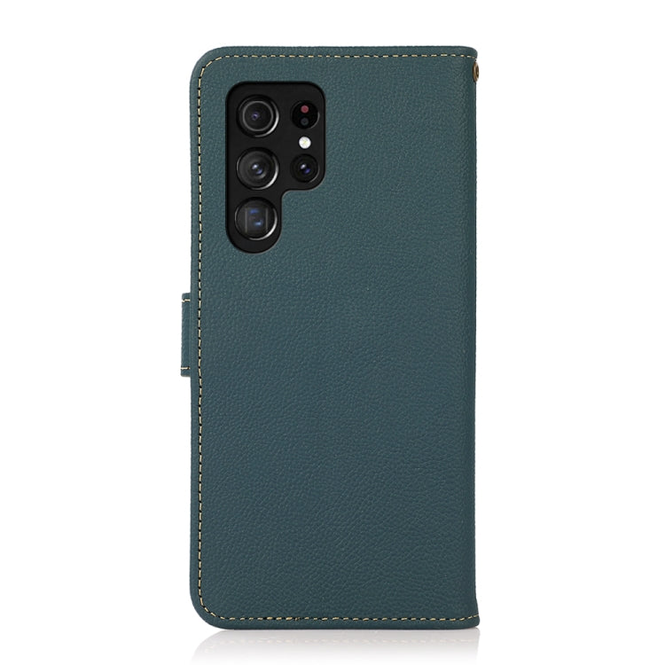 For Samsung Galaxy S25 Ultra 5G KHAZNEH Custer Genuine Leather RFID Phone Case(Green) - Galaxy S25 Ultra 5G Cases by buy2fix | Online Shopping UK | buy2fix