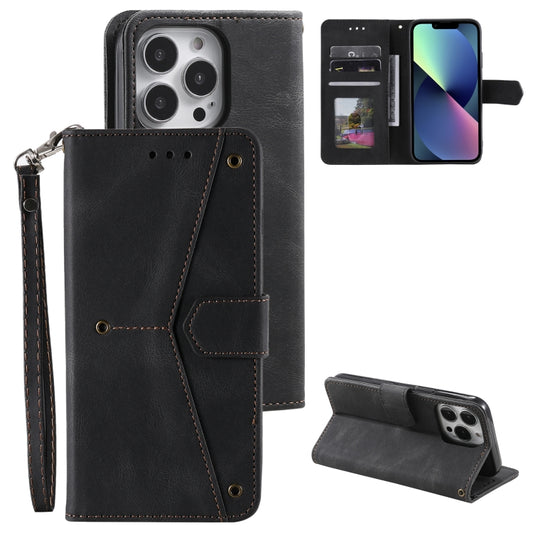 For iPhone 16 Pro Nail Skin Feel Stitching Calf Texture Leather Phone Case(Black) - iPhone 16 Pro Cases by buy2fix | Online Shopping UK | buy2fix